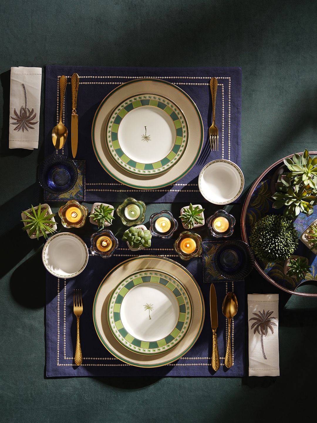 

Pure Home and Living Beige & Green 2 Pieces Printed Glossy Dessert Plates