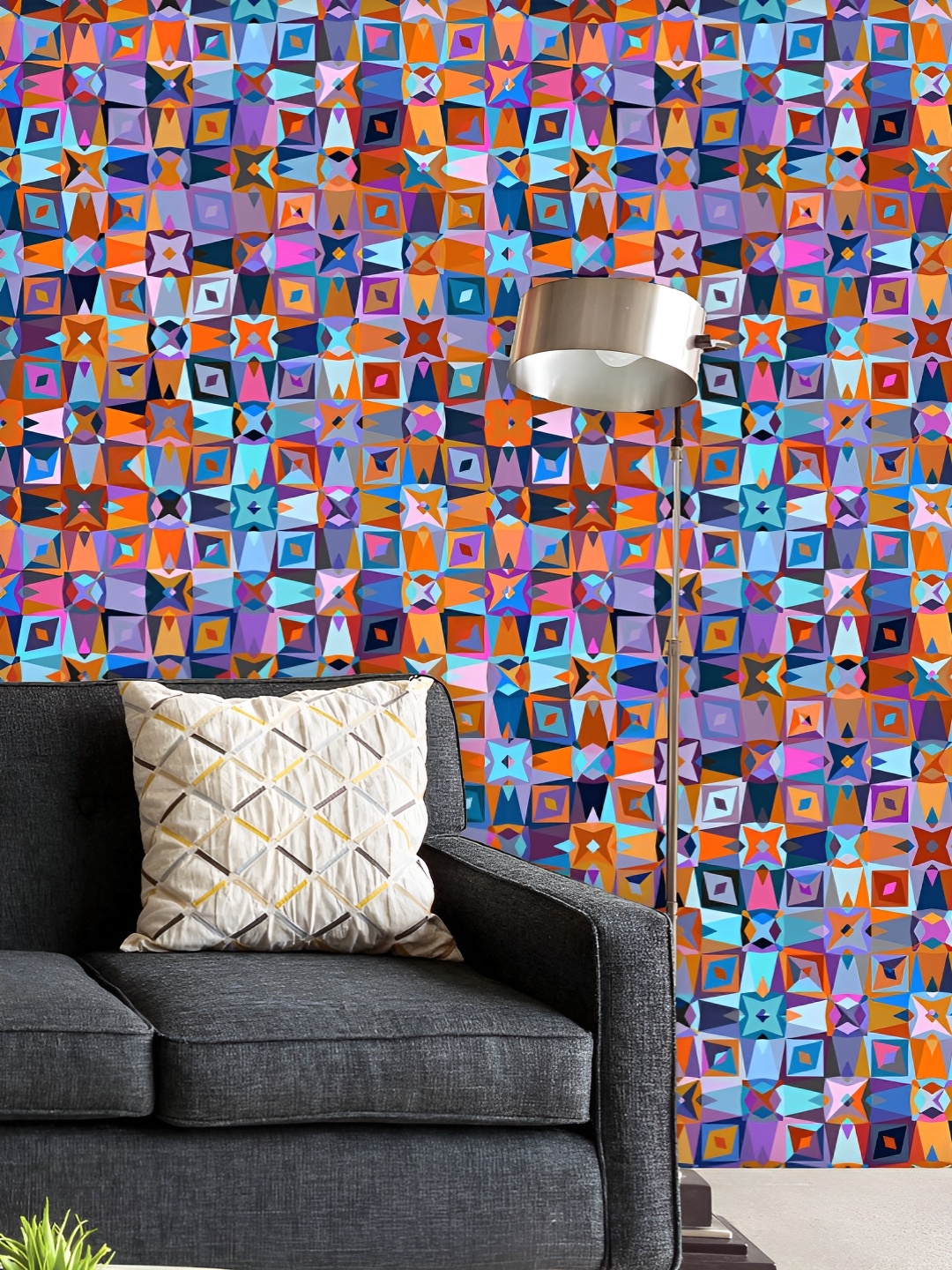 

ArtzFolio Printed UV-Resistant Anti-Bacterial Colorful Geometric Pattern Peel & Stick Wallpaper, Multi