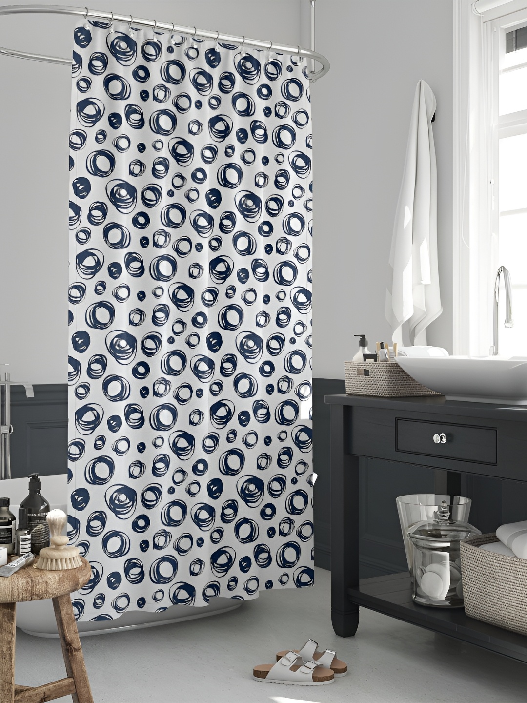 

ArtzFolio White & Blue Geometric Printed Waterproof Shower Curtain