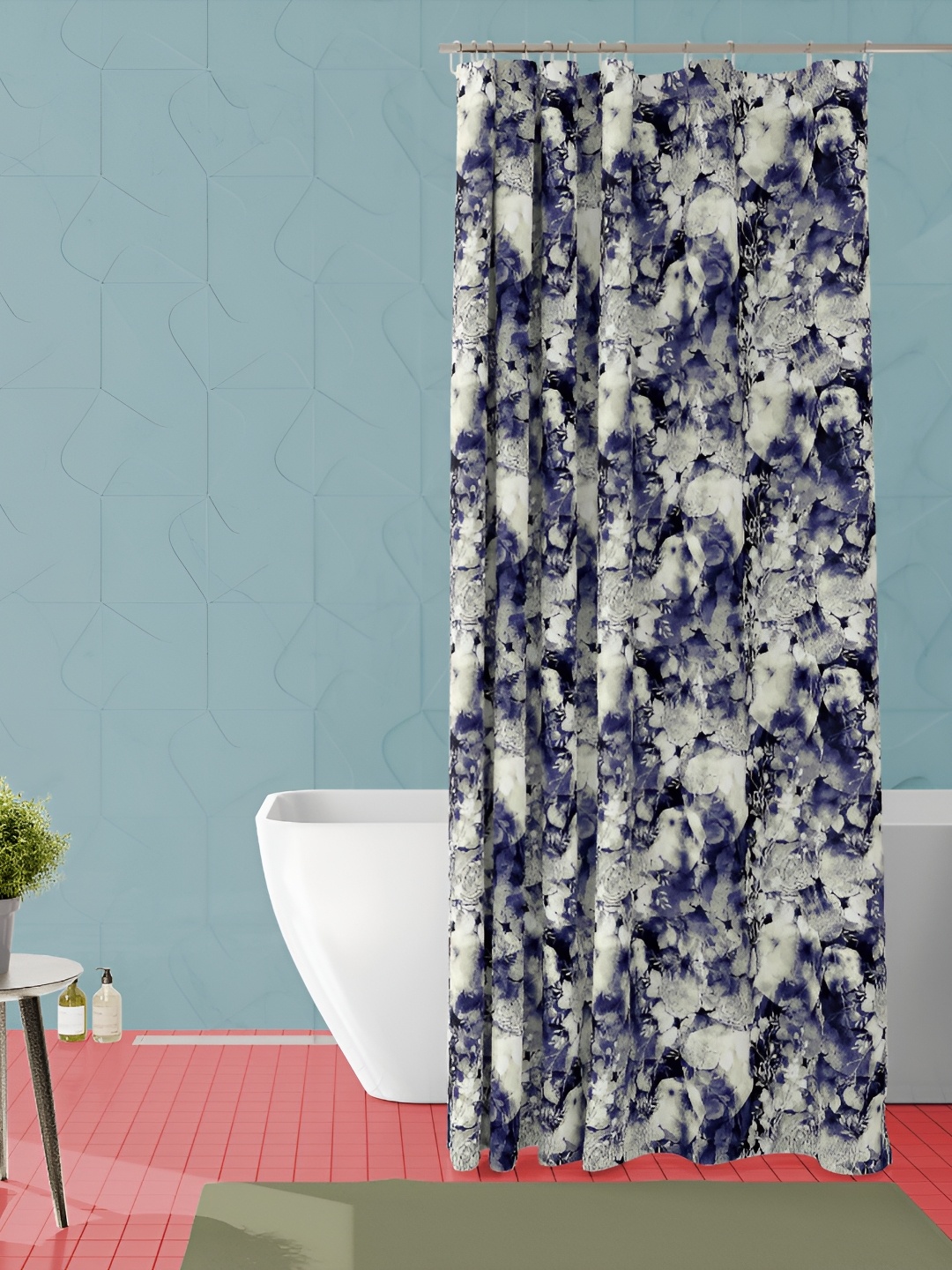

ArtzFolio Beige & Blue Printed Waterproof Shower Curtain