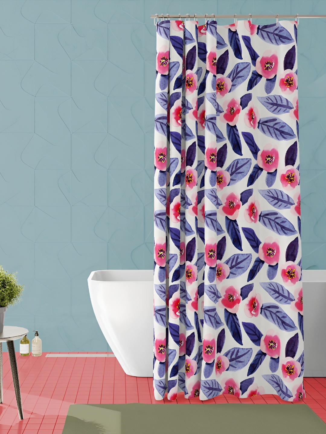 

ArtzFolio White & Blue Floral Printed Waterproof Shower Curtain