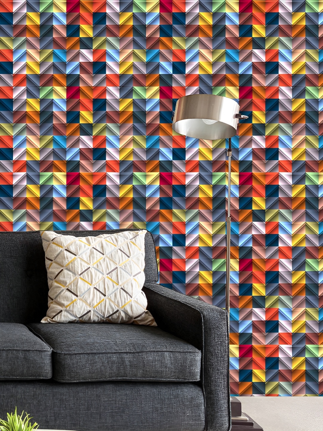 

ArtzFolio Printed UV-Resistant Anti-Bacterial Colorful Retro Zigzag Peel & Stick Wallpaper, Multi