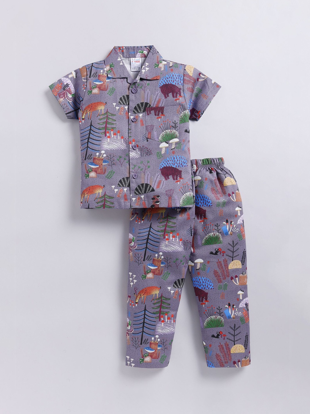 

NAUTI KIDZ Boys Printed Pure Cotton Night suit, Grey