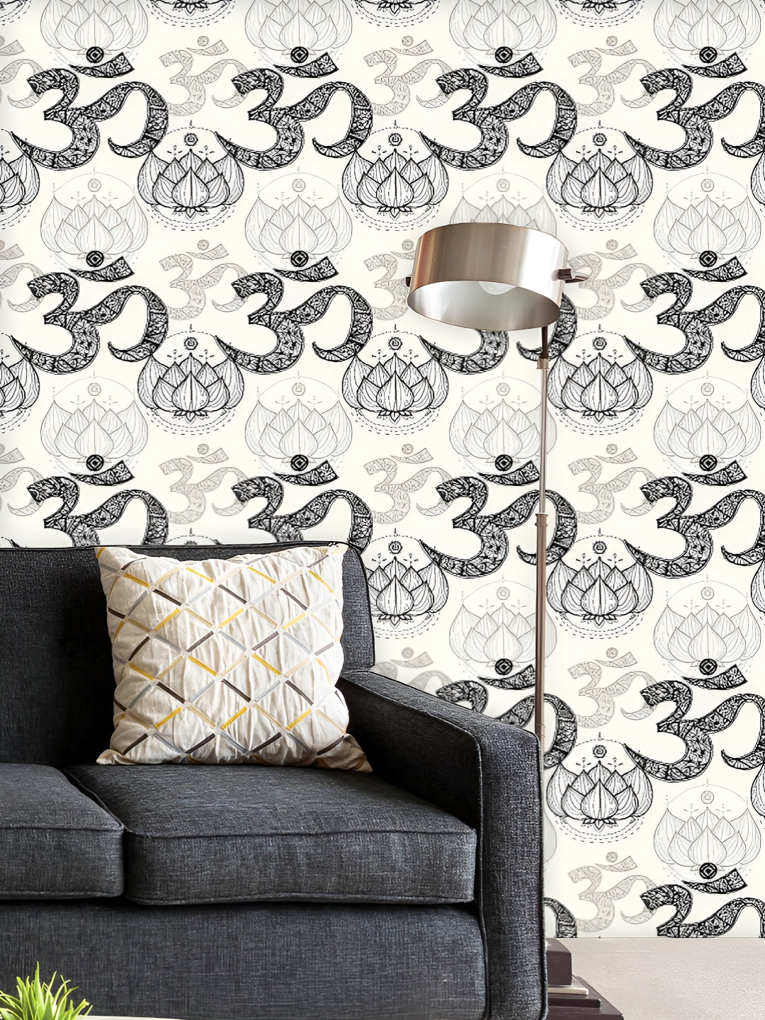 

ArtzFolio Printed UV-Resistant Anti-Bacterial Hindu Religious Om With Lotus Peel & Stick Wallpaper, Multi