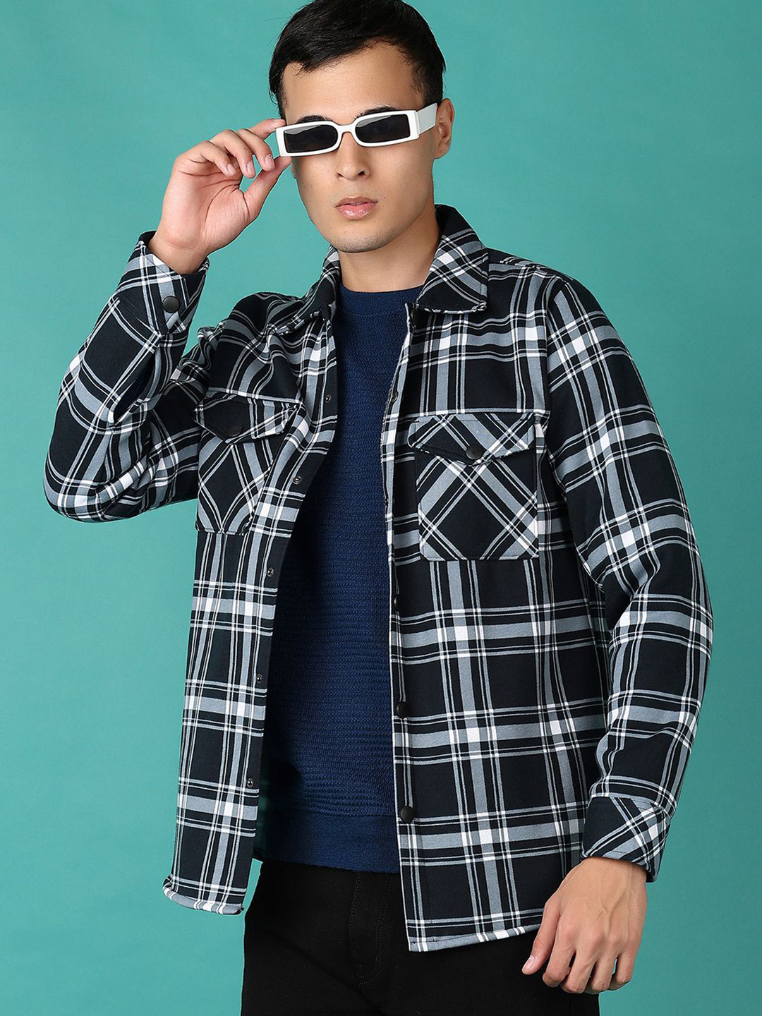 

V-Mart Men Checked Sweatshirt, Navy blue