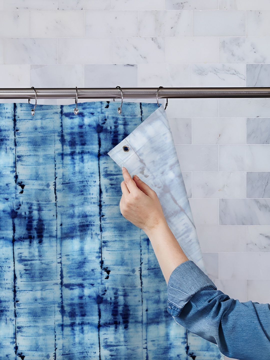 

ArtzFolio Blue & White Printed Waterproof Shower Curtain