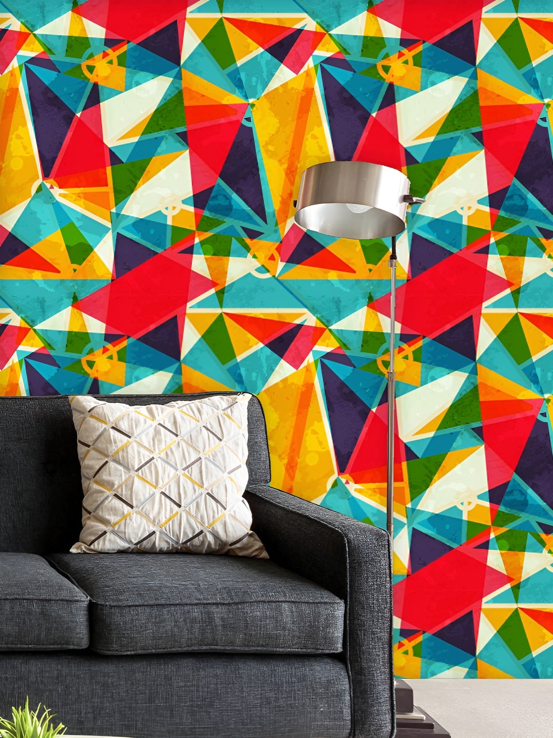 

ArtzFolio Printed UV-Resistant Anti-Bacterial Triangle Mosaic Pattern Peel & Stick Wallpaper, Multi