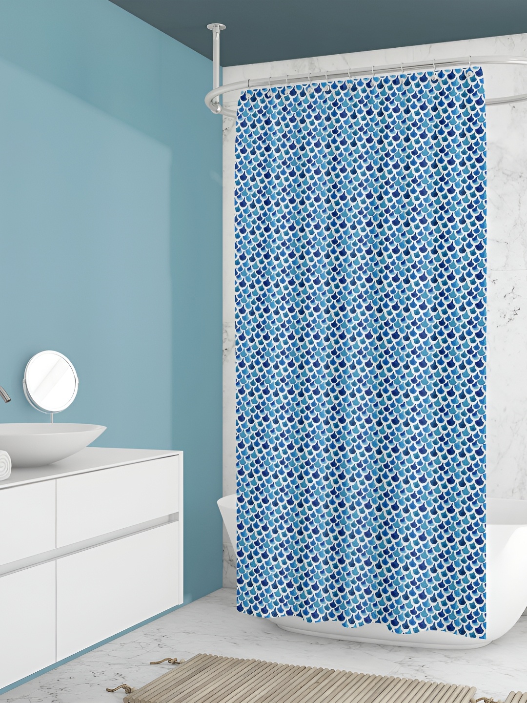 

ArtzFolio White & Blue Geometric Printed Waterproof Shower Curtain