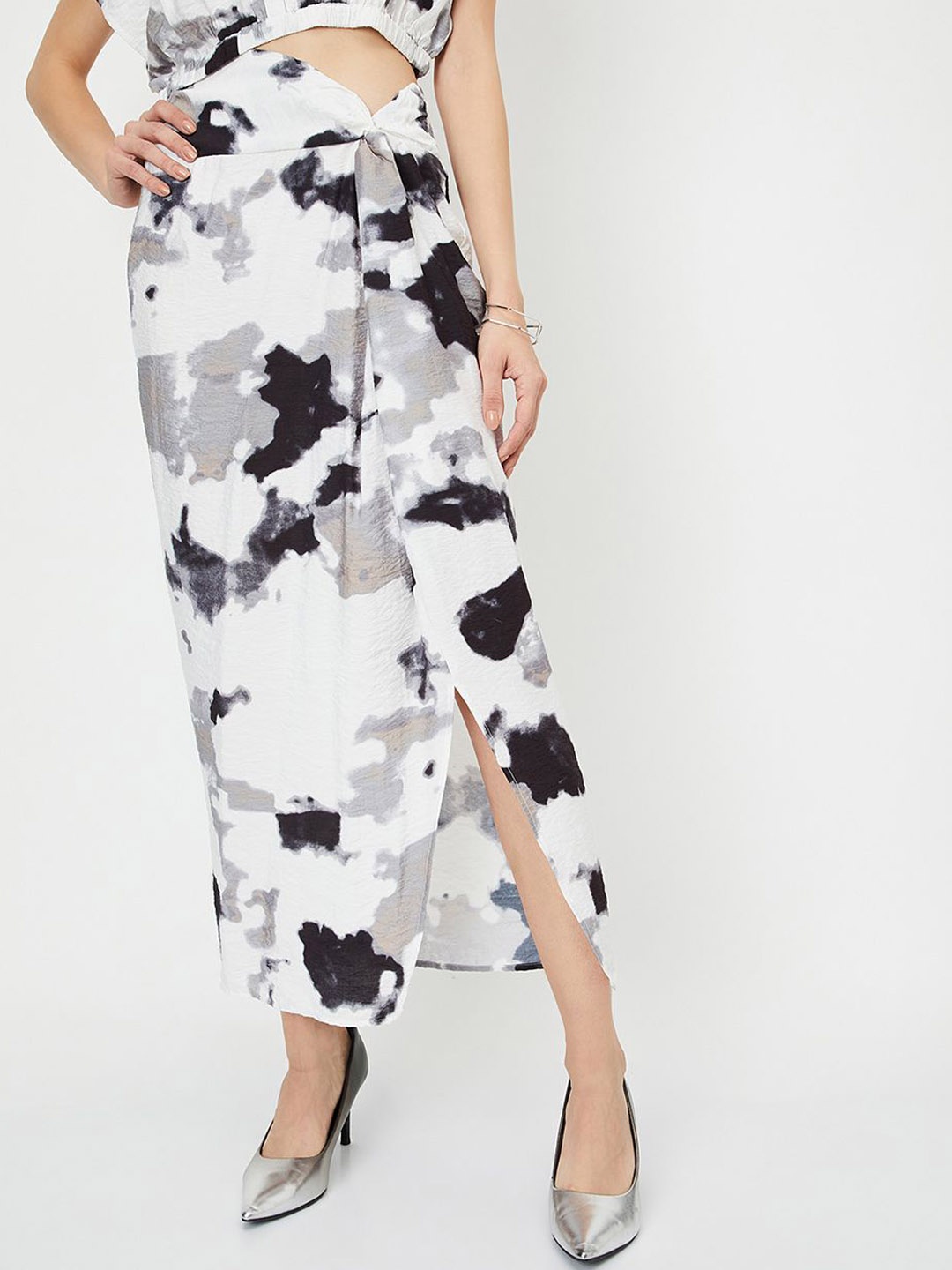 

max Women Printed Pencil Midi Front Slit Skirt, Off white