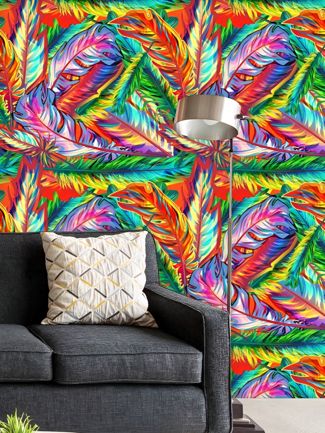 

ArtzFolio Printed UV-Resistant Anti-Bacterial Bright Feathers Peel & Stick Wallpaper, Multi