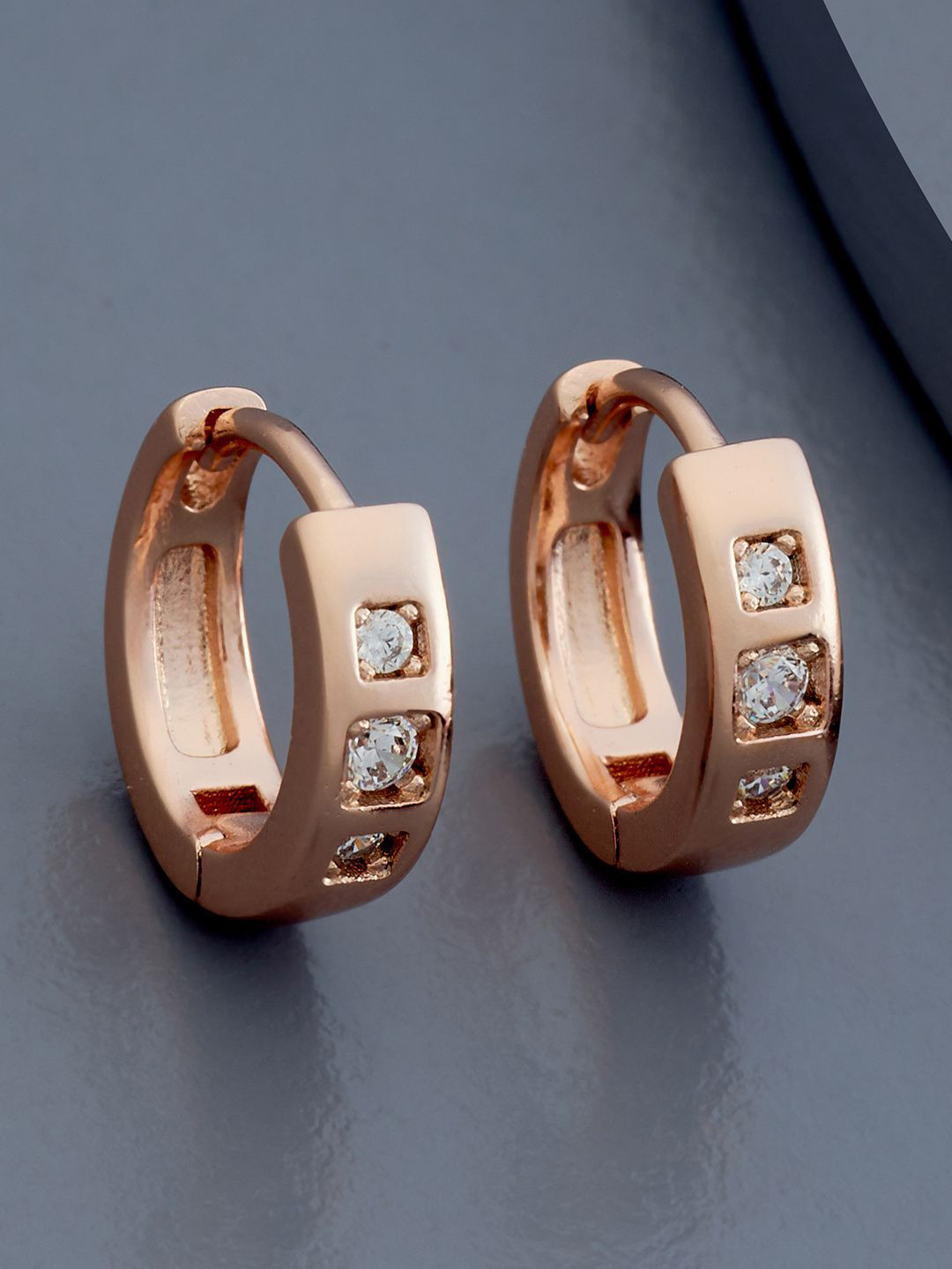 

Kushal's Fashion Jewellery Rose Gold-Plated Zircon Circular Hoop Earrings