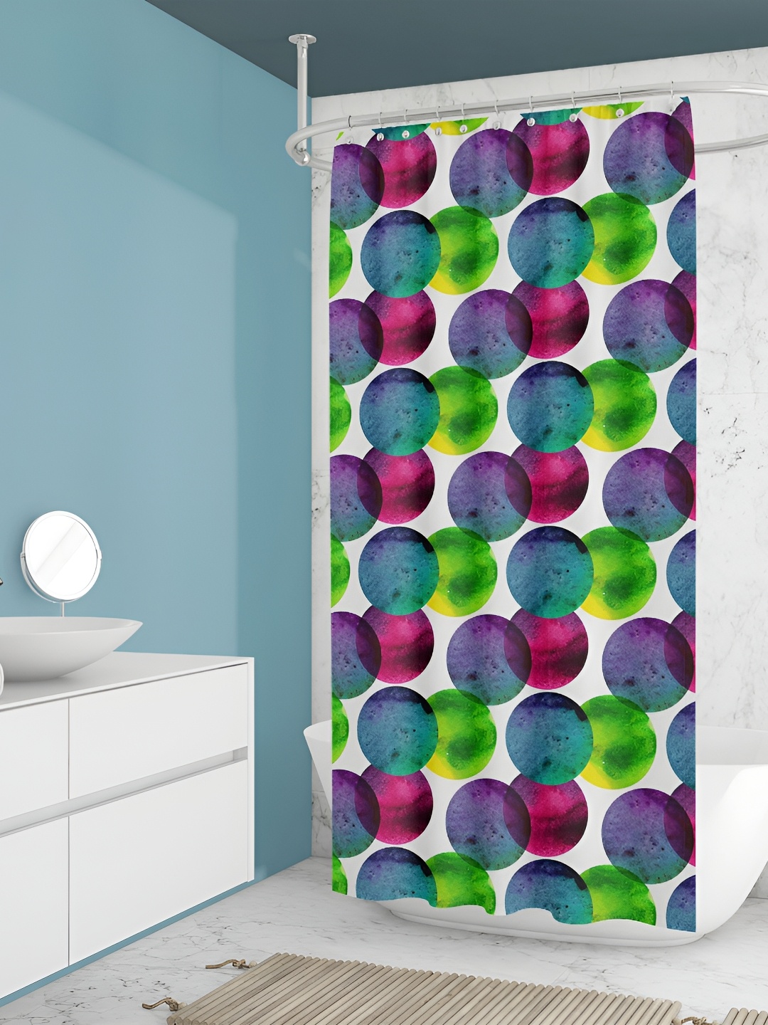 

ArtzFolio White & Blue Geometric Printed Waterproof Shower Curtains