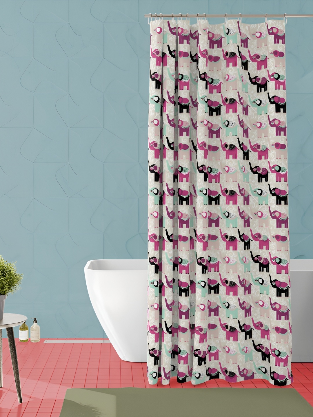

ArtzFolio Off-White & Pink Printed Waterproof Shower Curtain