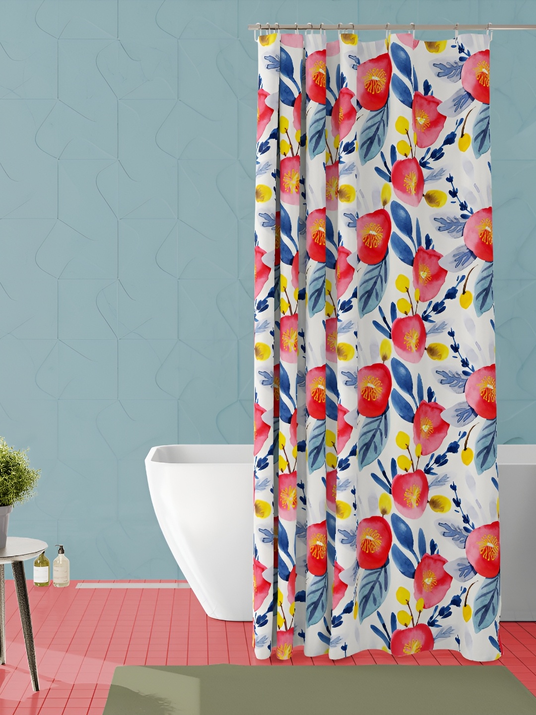 

ArtzFolio White & Blue Floral Printed Waterproof Shower Curtain