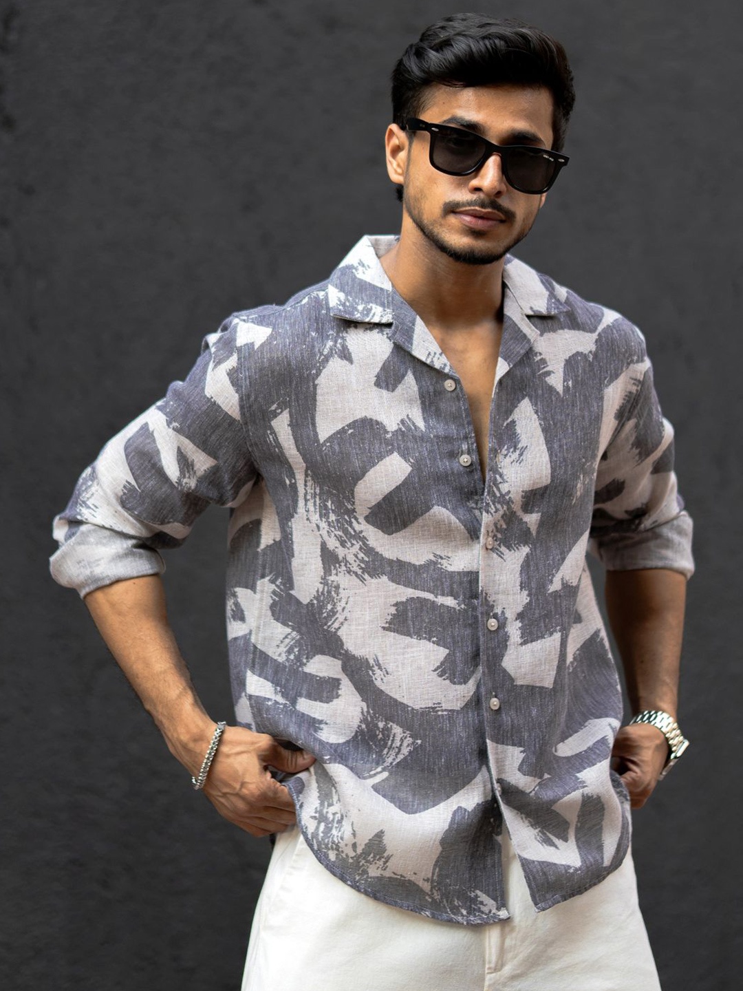 

Powerlook Men Opaque Printed Casual Shirt, Brown