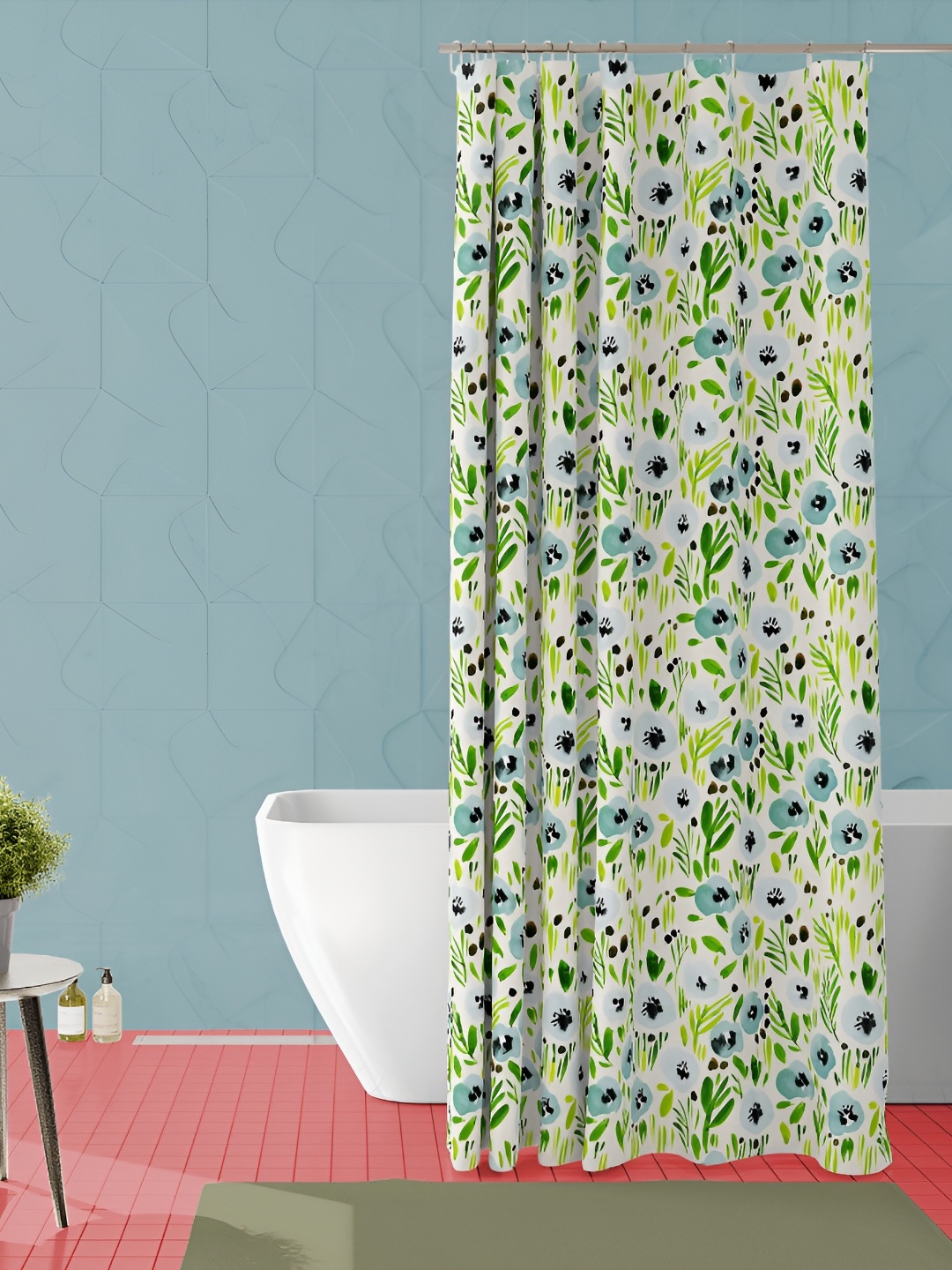 

ArtzFolio White & Green Tropical Printed Waterproof Shower Curtain