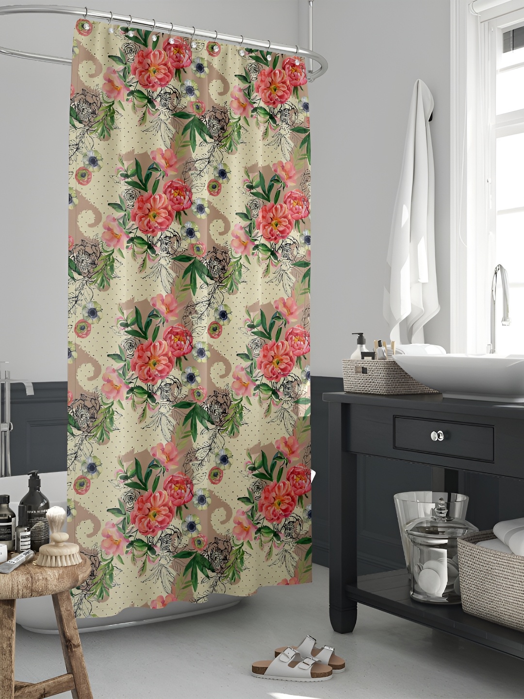 

ArtzFolio Beige & Pink Floral Printed Waterproof Shower Curtains