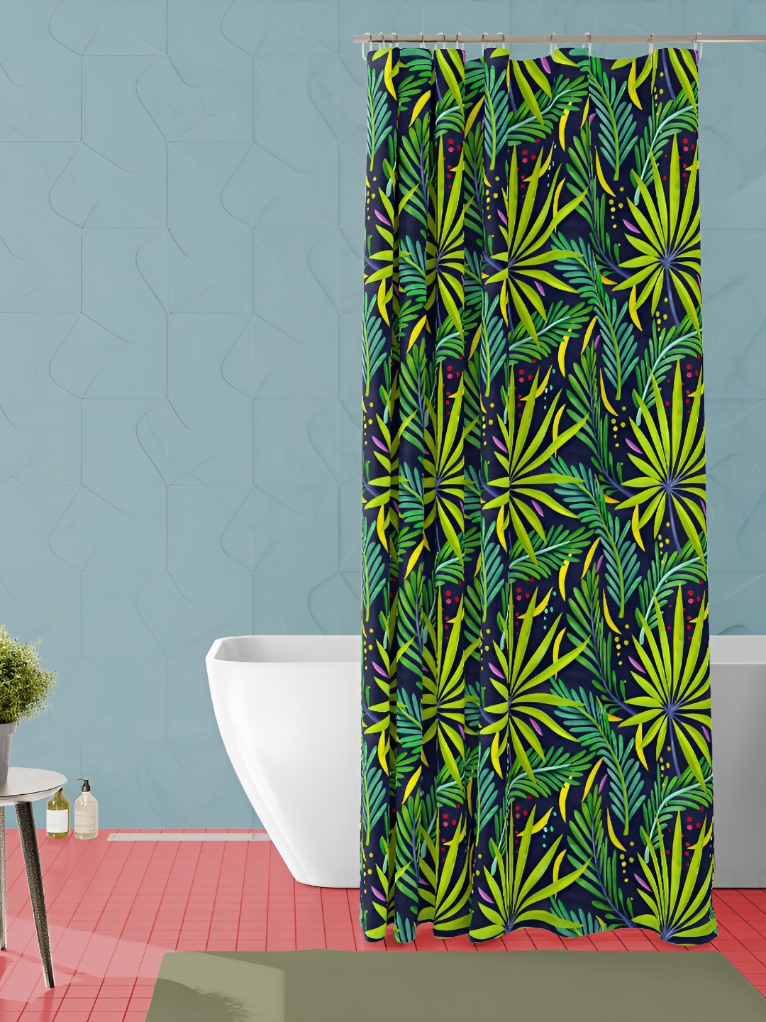 

ArtzFolio Green & Blue Tropical Printed Waterproof Shower Curtain