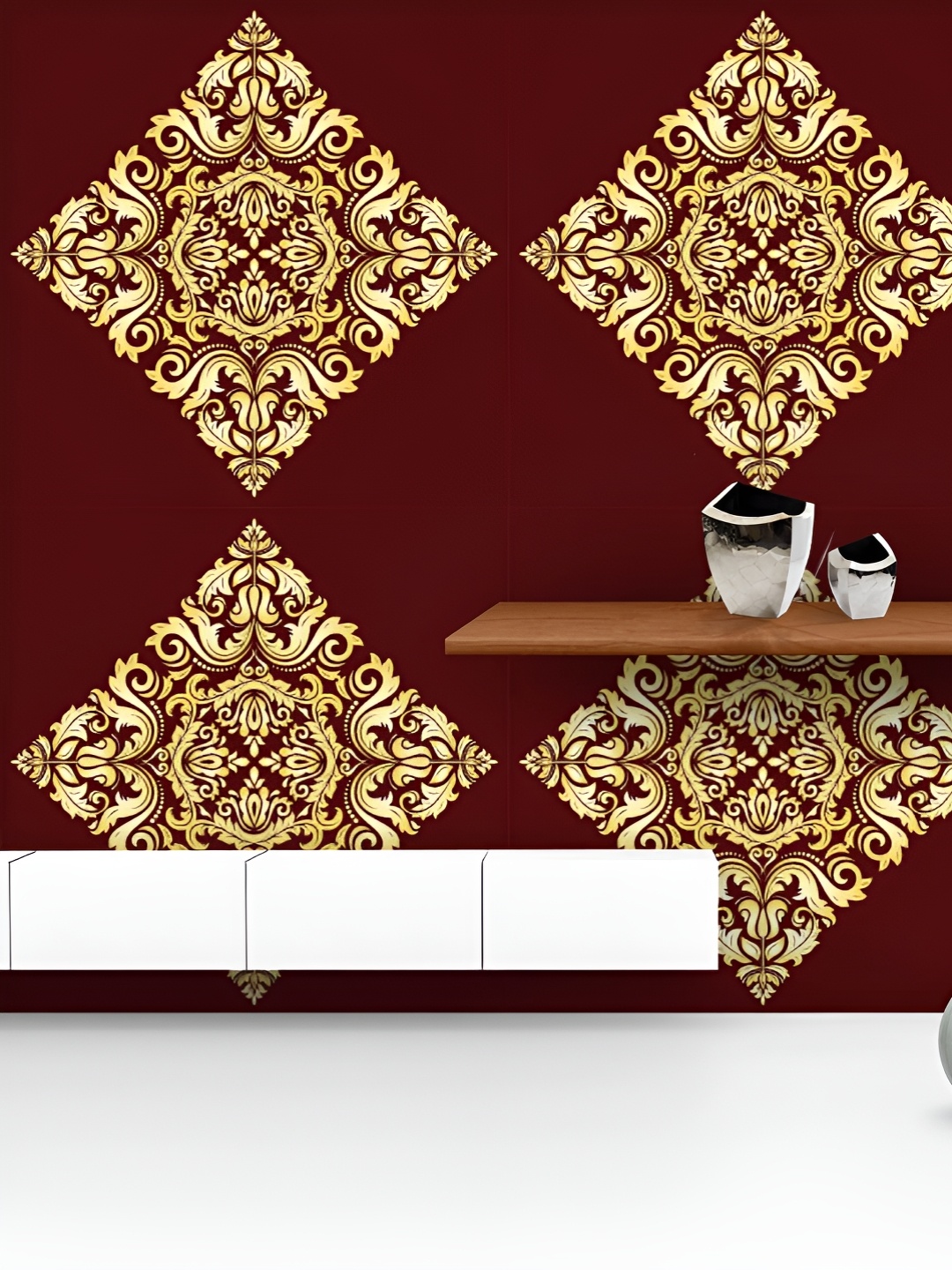 

ArtzFolio Printed UV-Resistant Anti-Bacterial Golden Arabesque And Oriental Elements Peel & Stick Wallpaper, Multi