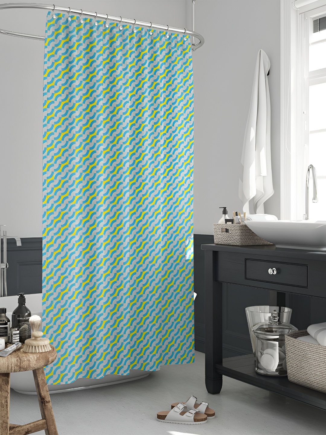 

ArtzFolio Turquoise Blue & Yellow Printed Waterproof Shower Curtain