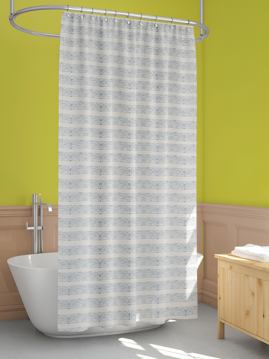 

ArtzFolio Cream & Blue Striped Waterproof Shower Curtain