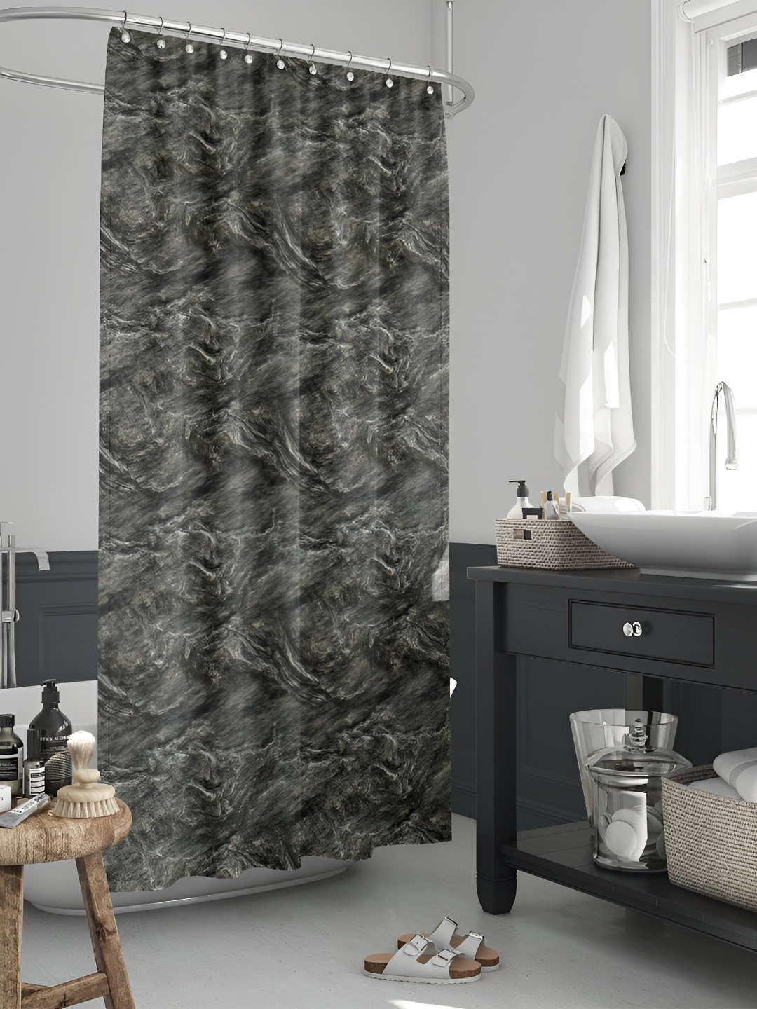

ArtzFolio Grey & Black Printed Waterproof Shower Curtain