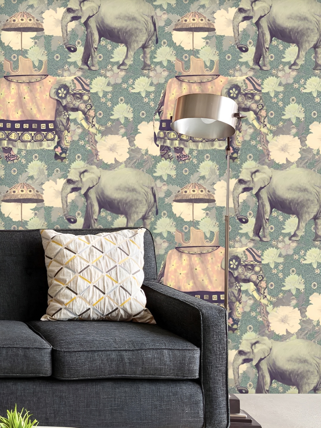 

ArtzFolio Printed UV-Resistant Anti-Bacterial Elephant Pattern Peel & Stick Wallpaper, Multi