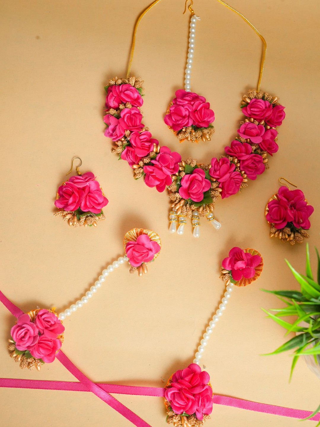 

VIRAASI Floral Beaded Jewellery Set, Pink