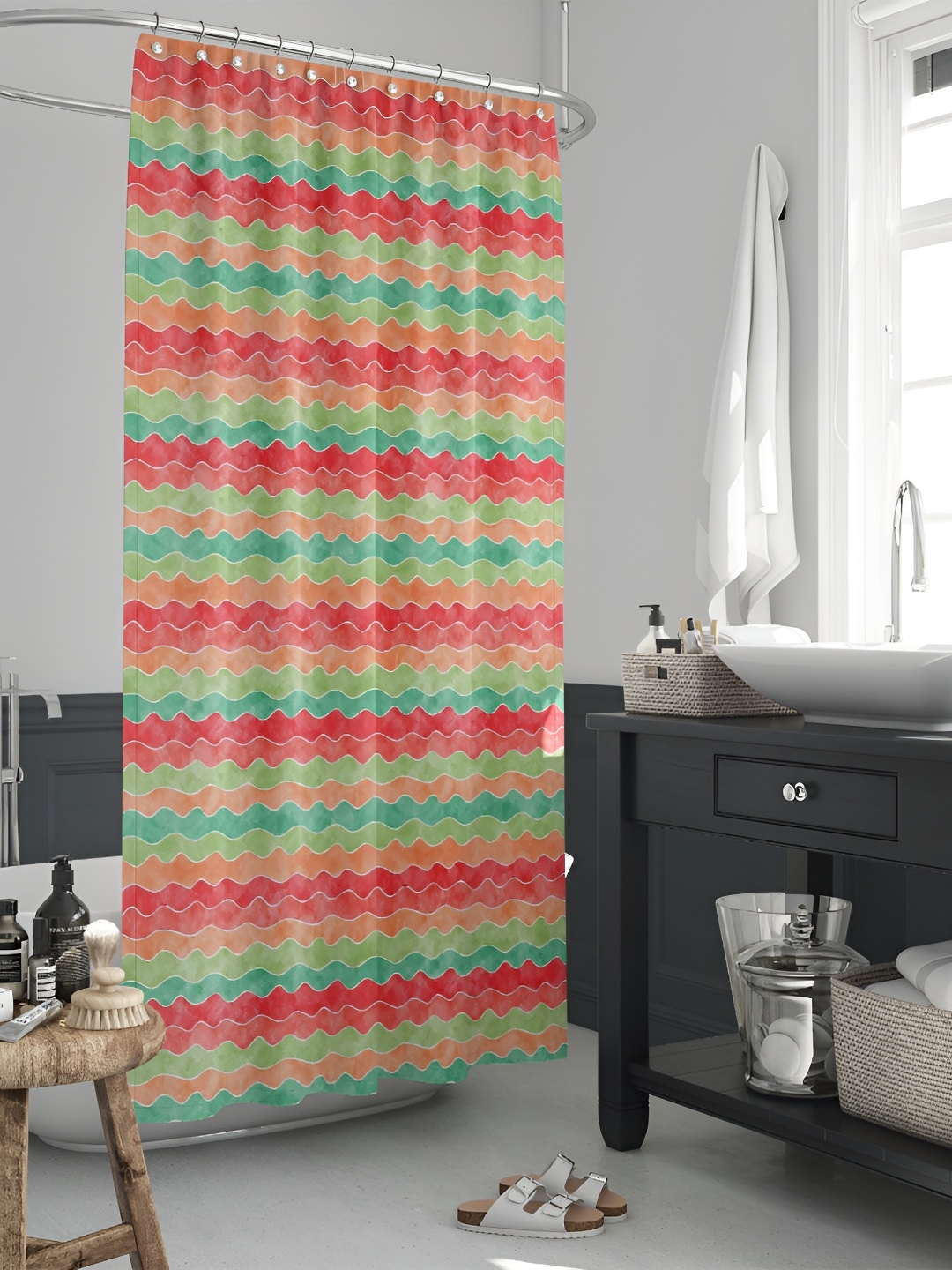 

ArtzFolio Green & Pink Printed Waterproof Shower Curtains