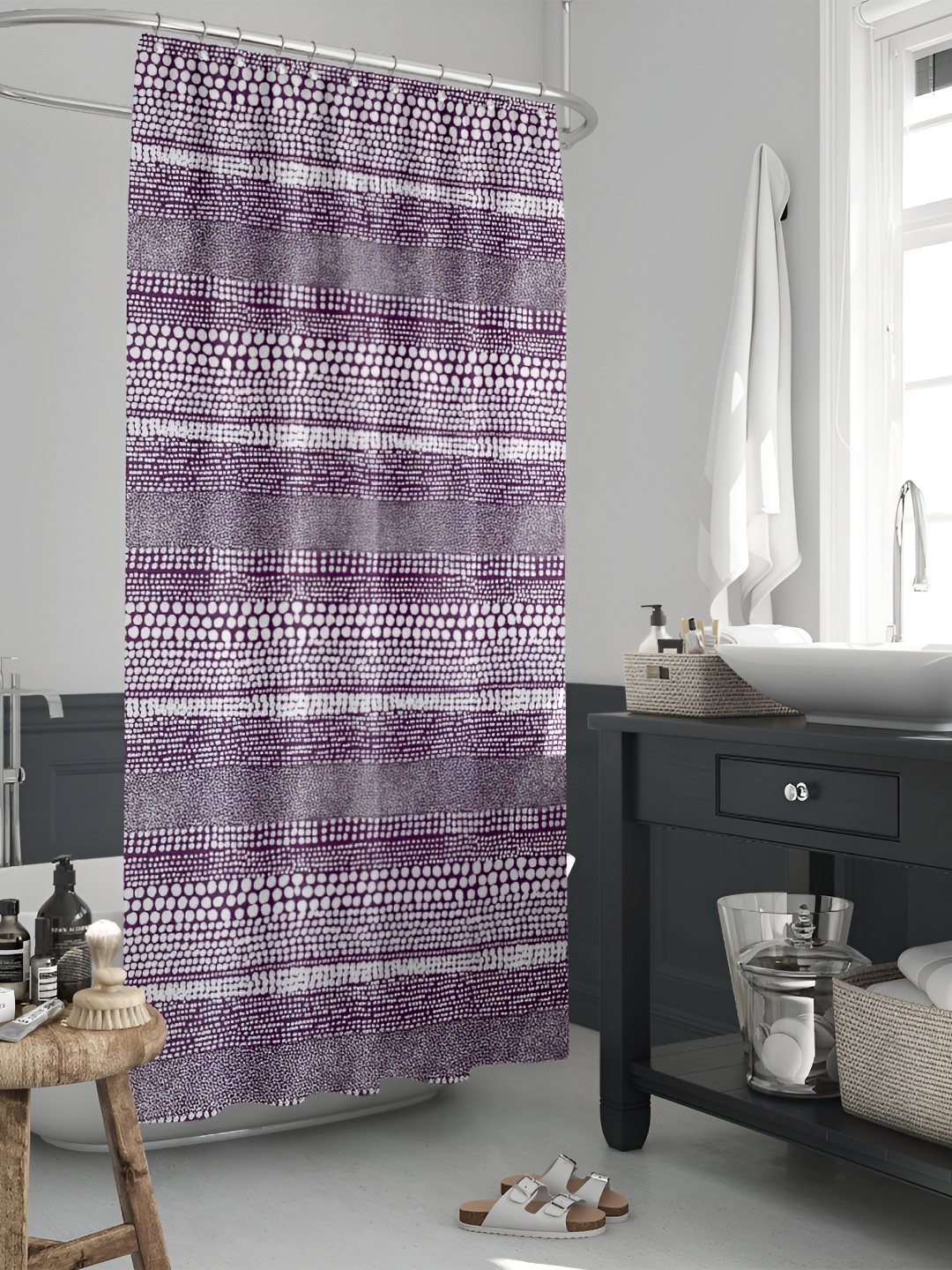 

ArtzFolio Purple & White Printed Waterproof Shower Curtain
