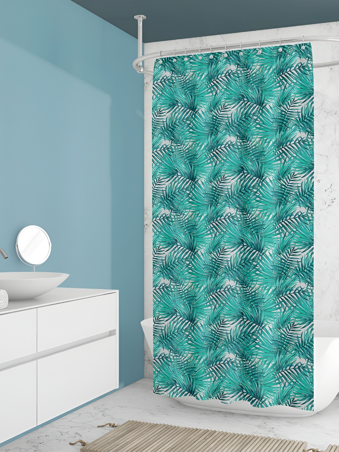 

ArtzFolio Green and White Floral Printed Waterproof Shower Curtain