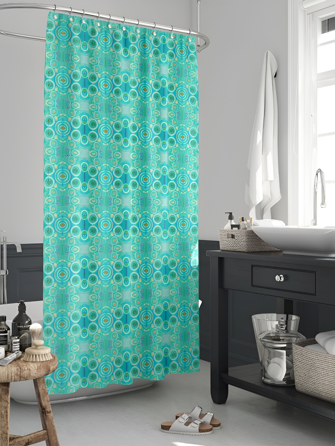 

ArtzFolio Green and Blue Floral Printed Waterproof Shower Curtain