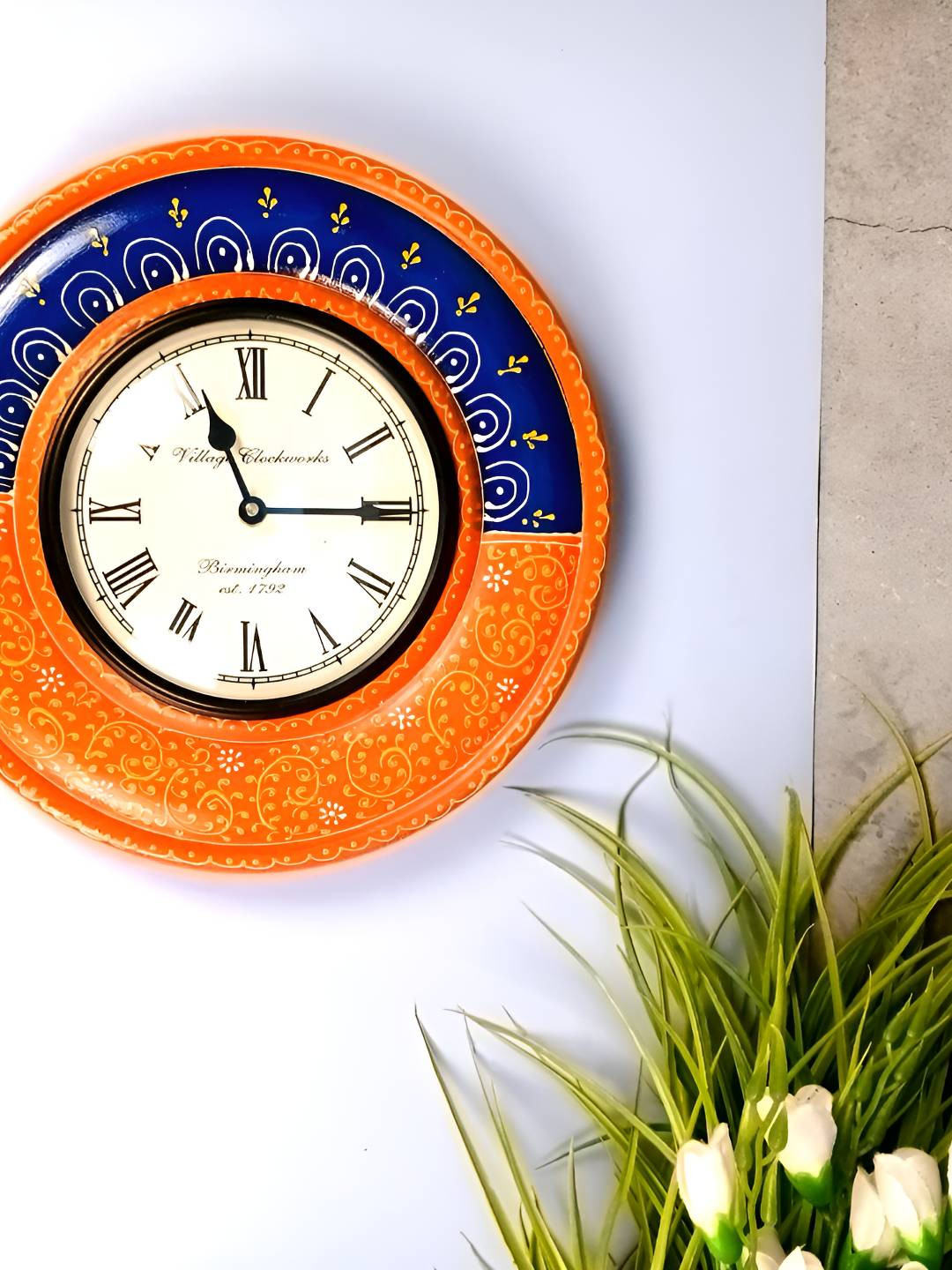 

apka mart Orange & Blue Printed Traditional Wall Clock