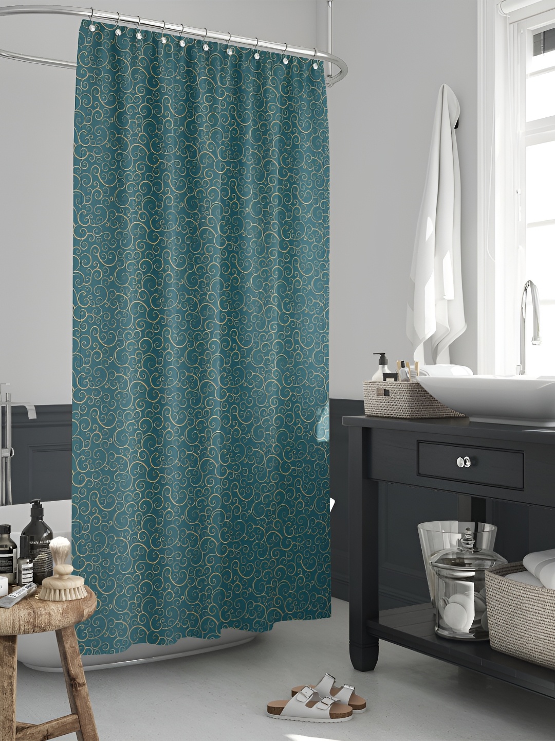 

ArtzFolio Beige & Dark-Green Printed Waterproof Shower Curtain