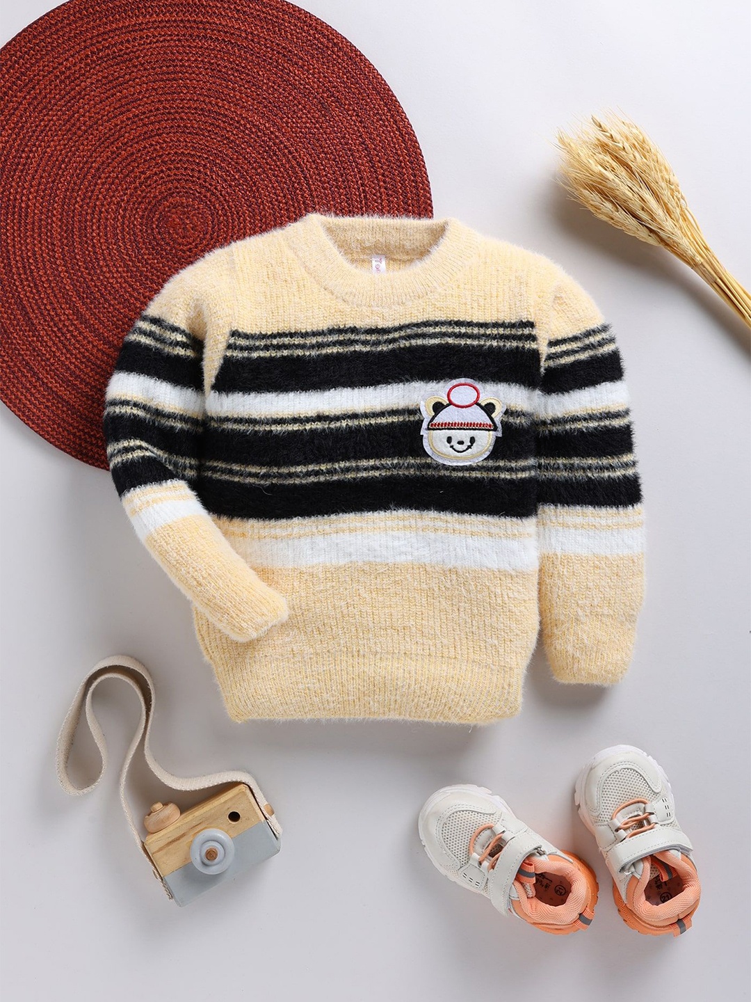 

Toonyport Unisex Kids Striped Woollen Pullover Sweaters, Yellow