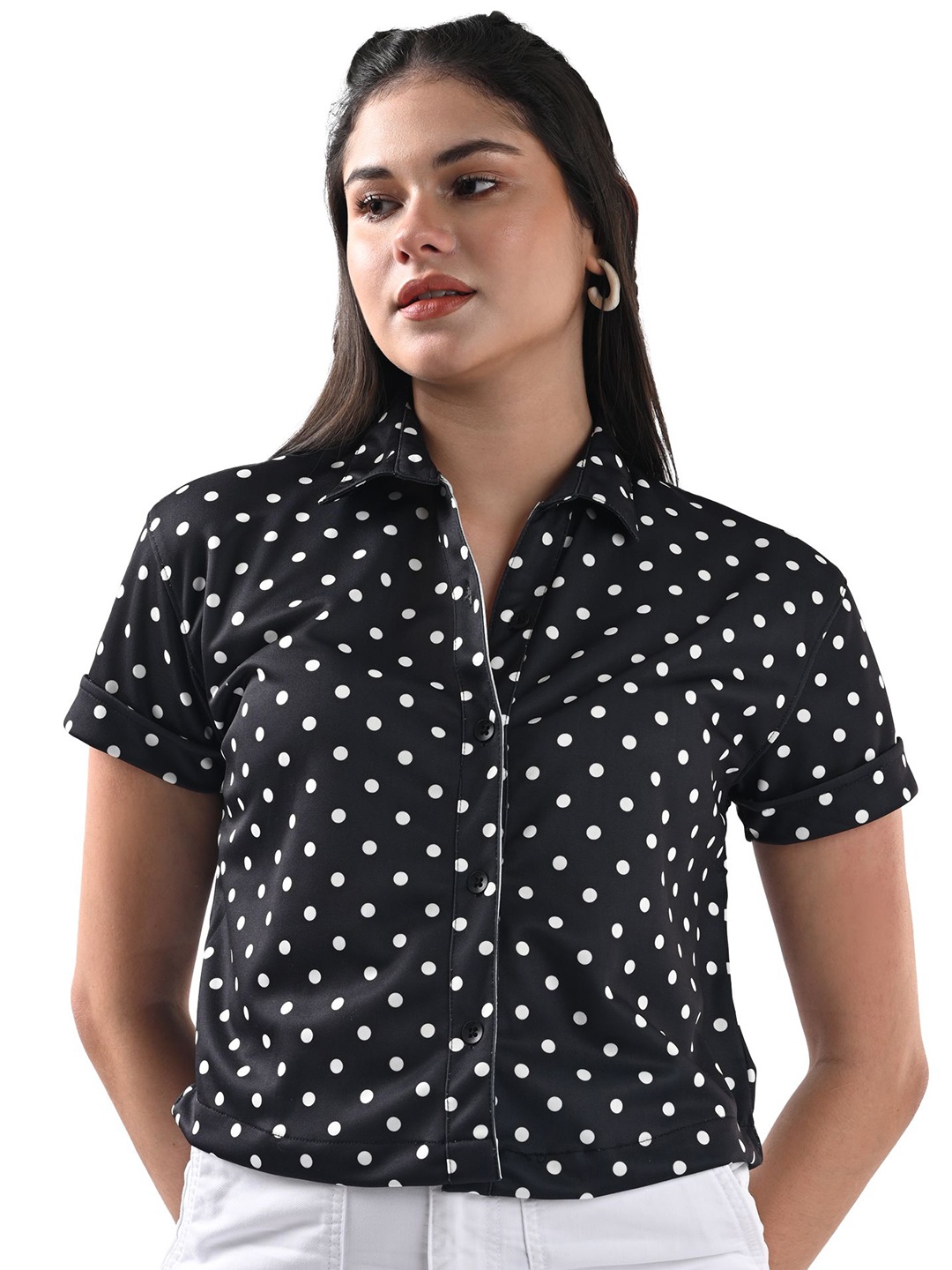 

Kraus Jeans Women Slim Fit Polka Dot Opaque Printed Casual Shirt, Black