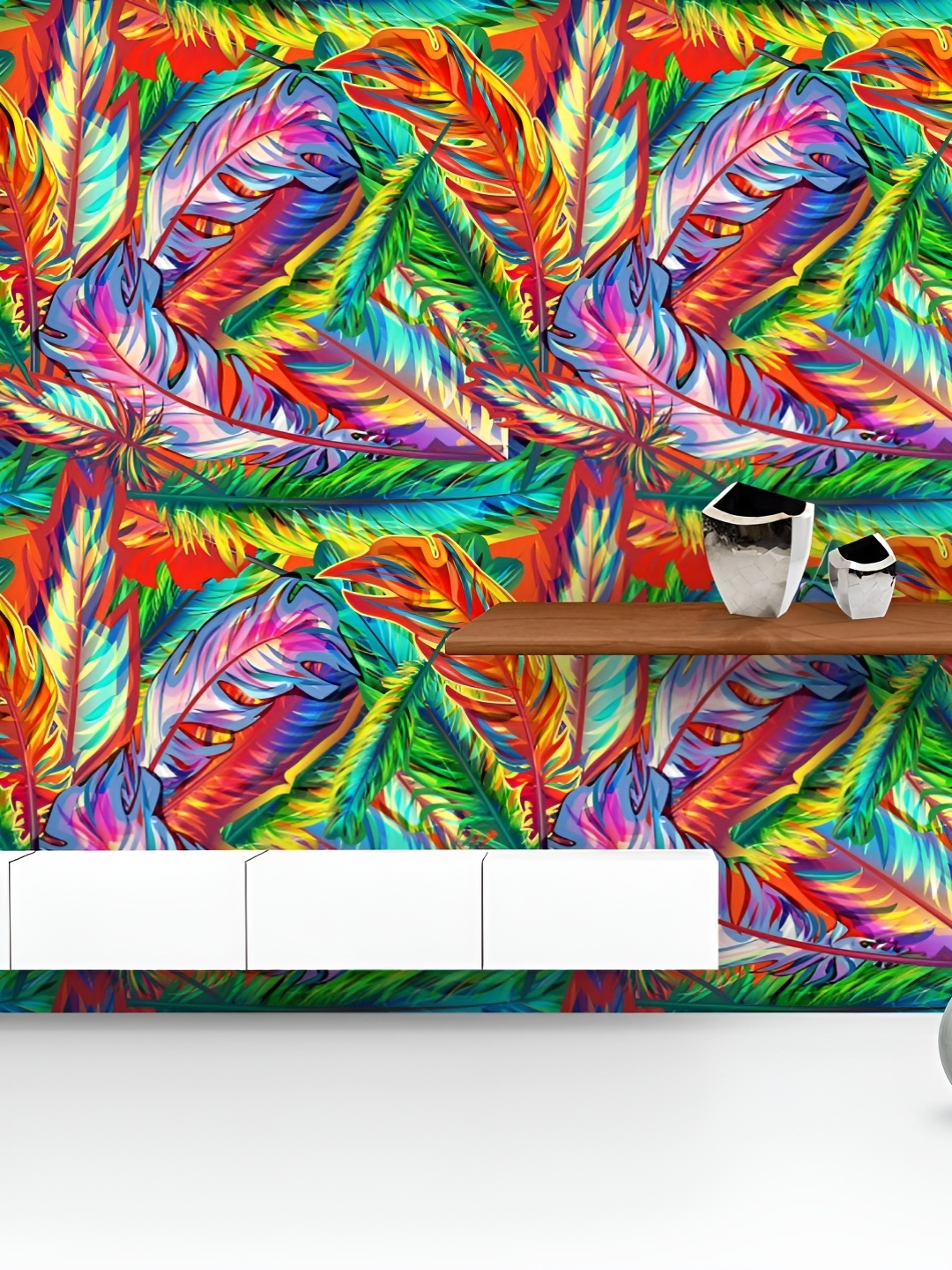 

ArtzFolio Printed UV-Resistant Anti-Bacterial Bright FeathersPeel & Stick Wallpaper, Multi