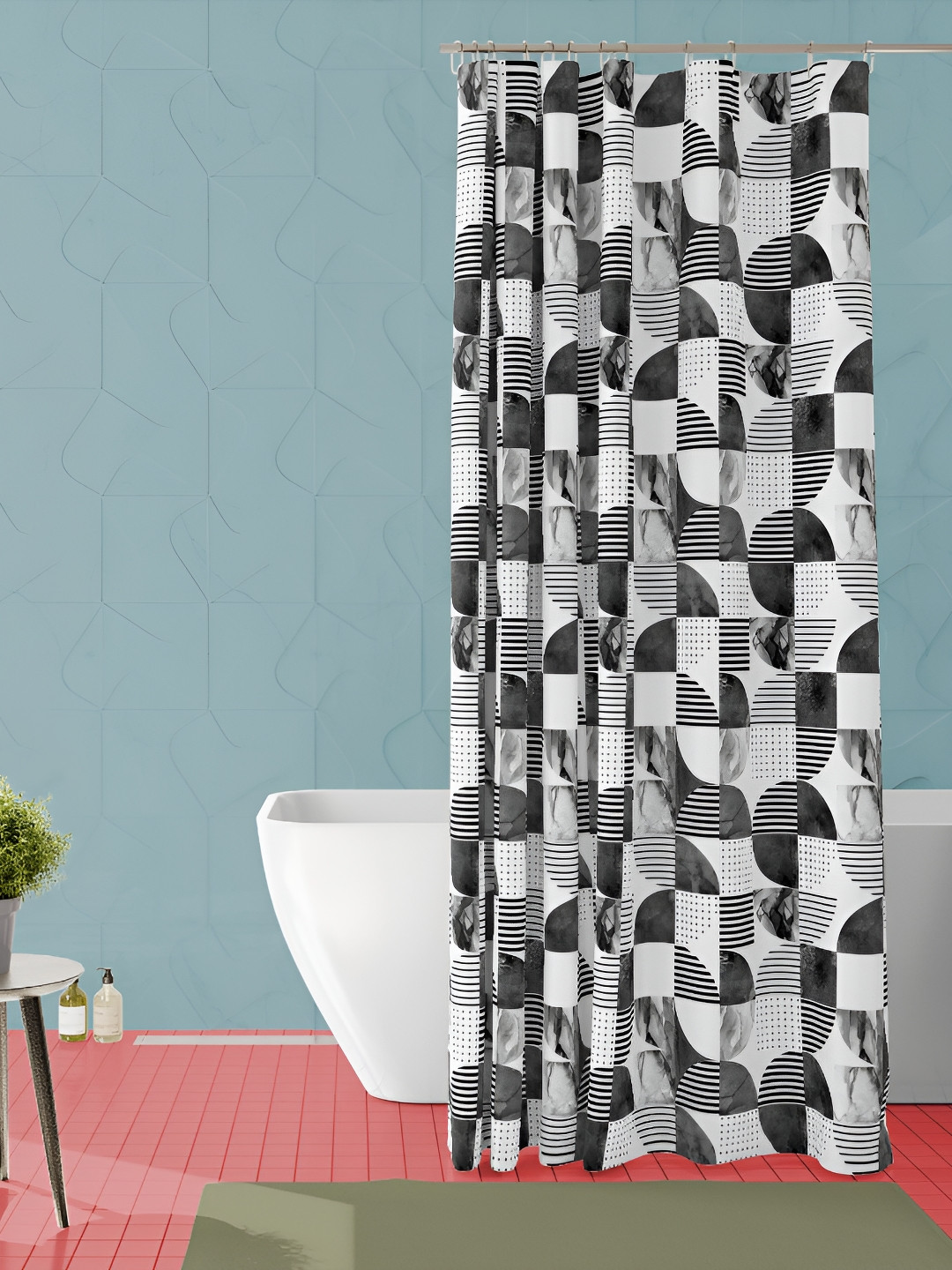 

ArtzFolio White & Black Printed Waterproof Shower Curtain