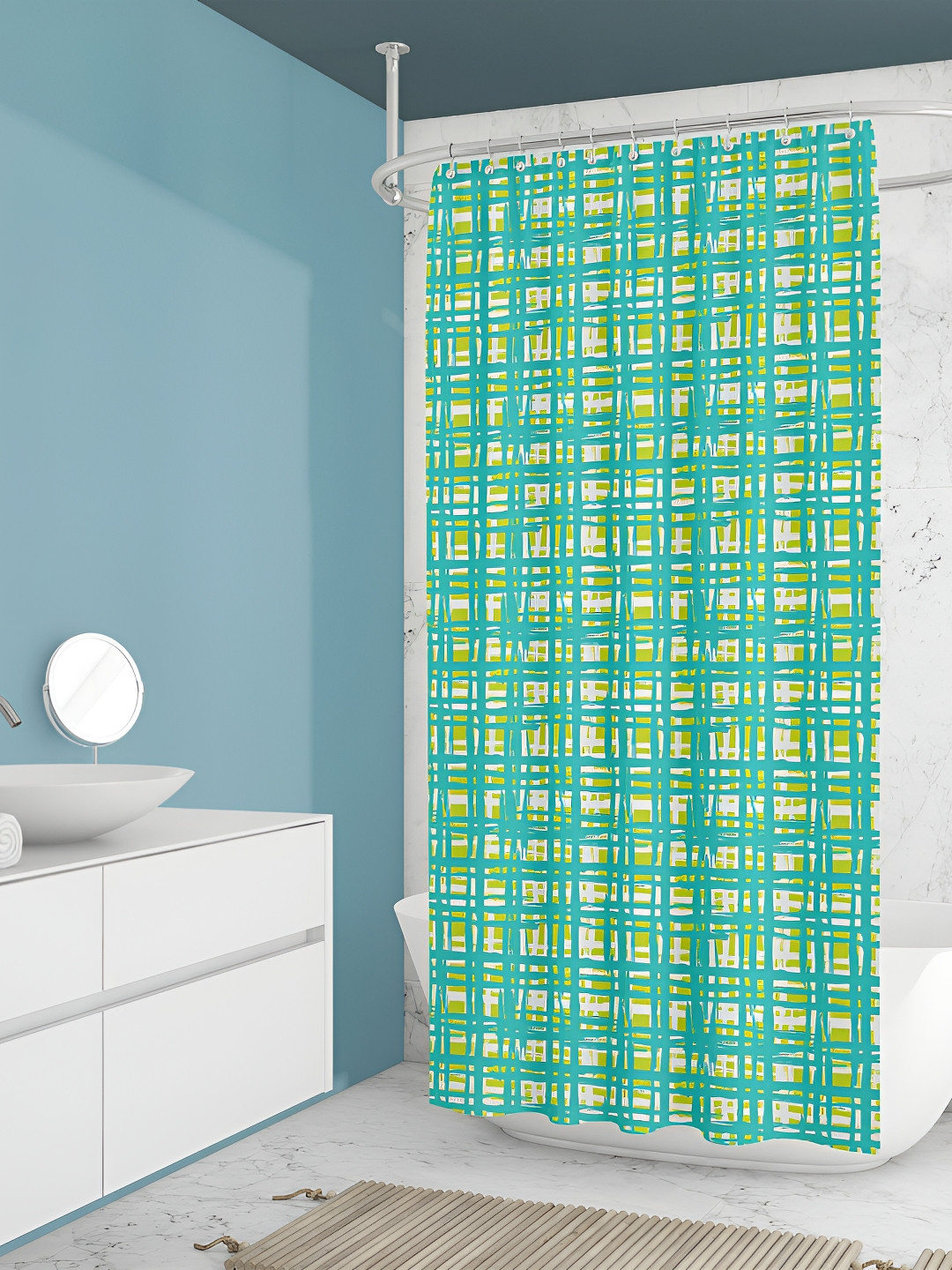 

ArtzFolio Green & White Printed Waterproof Shower Curtains