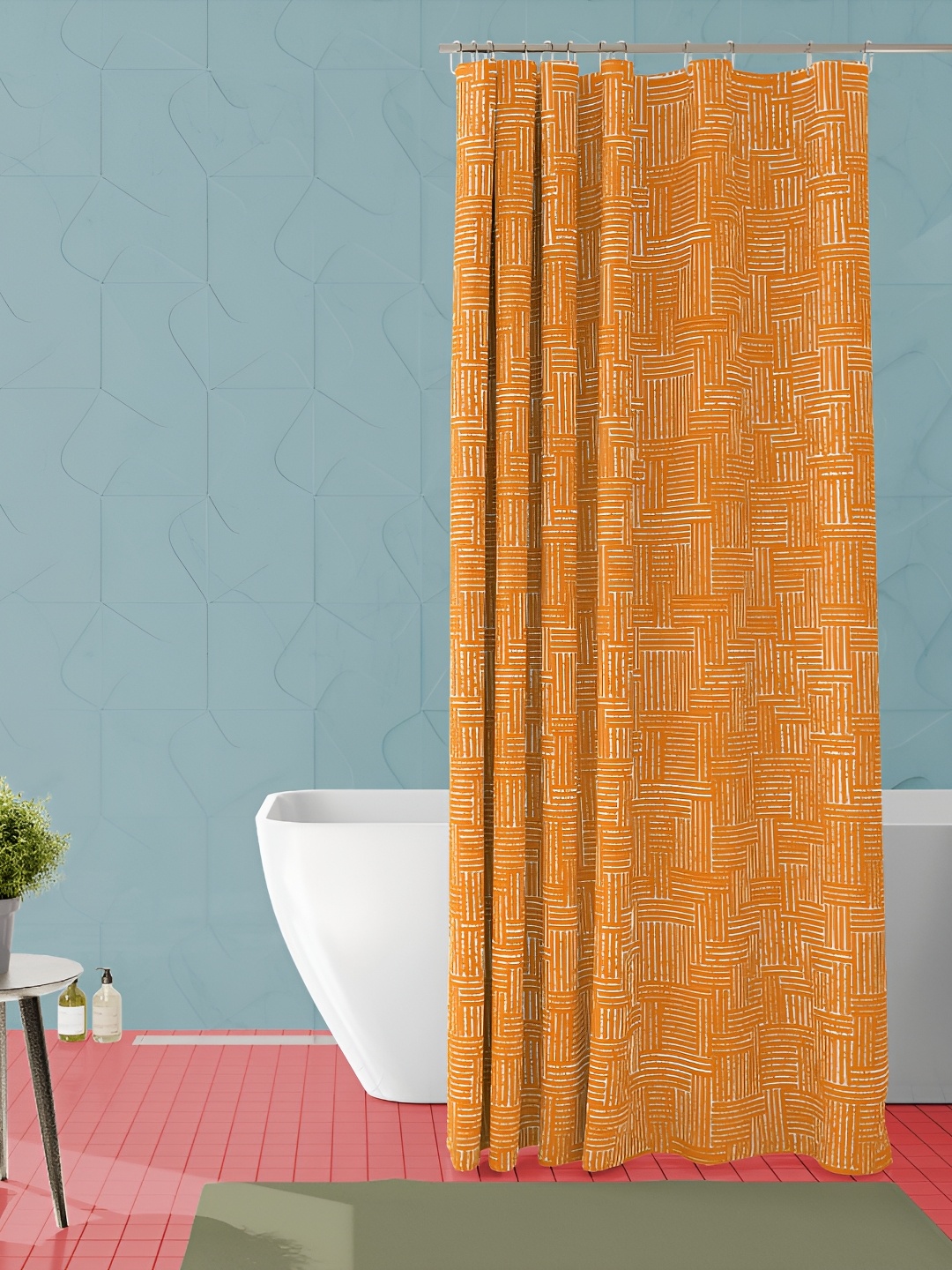 

ArtzFolio Orange & White Printed Waterproof Shower Curtain