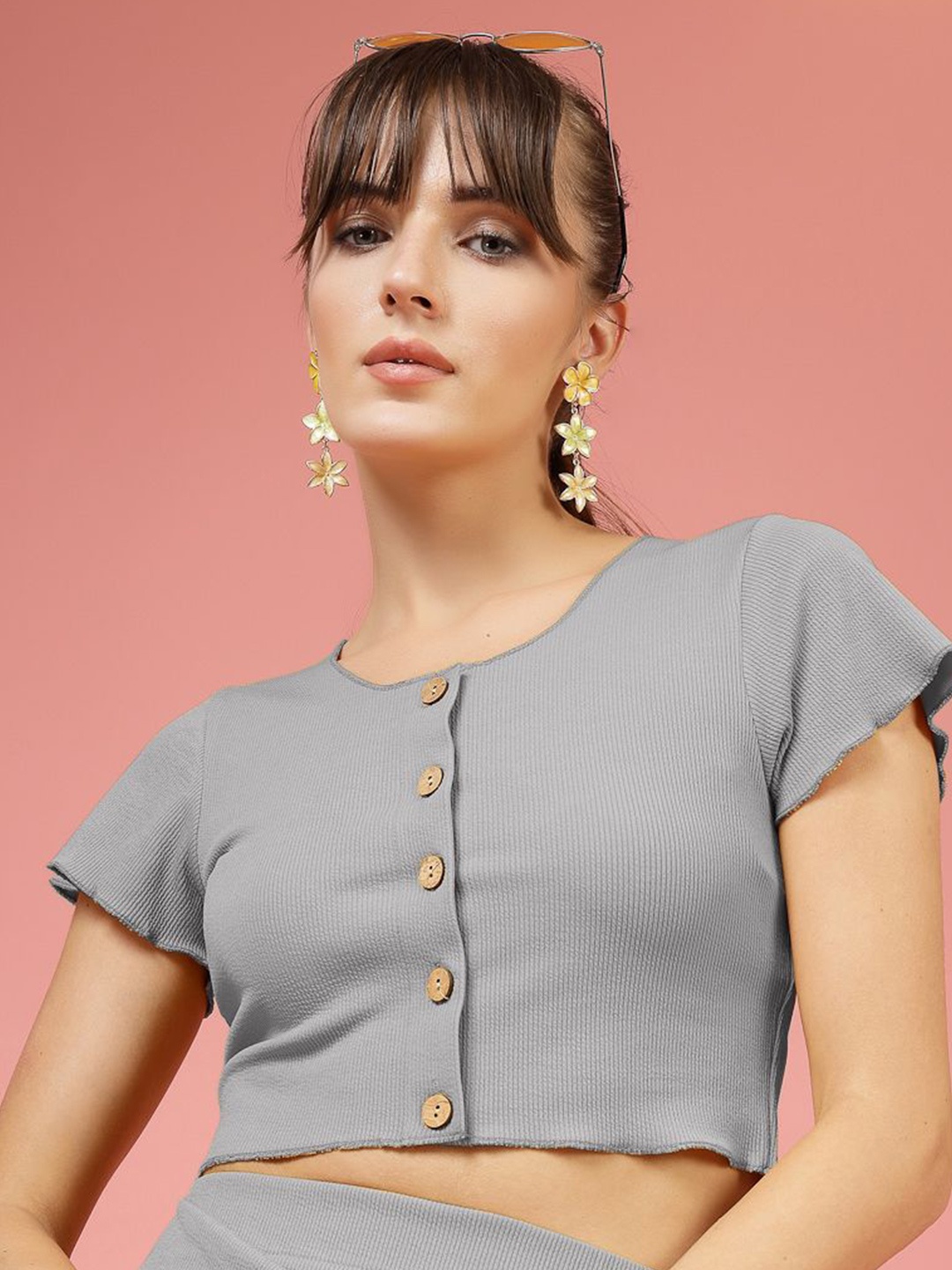 

Oomph! Women Fitted Crop Top, Grey