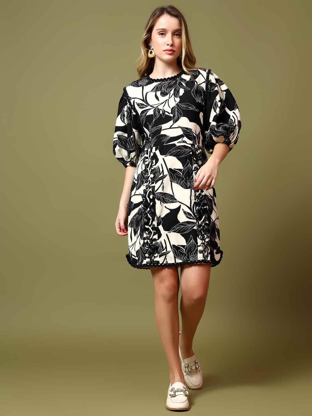 

Saint G Women Printed Cotton A-Line Dress, Black