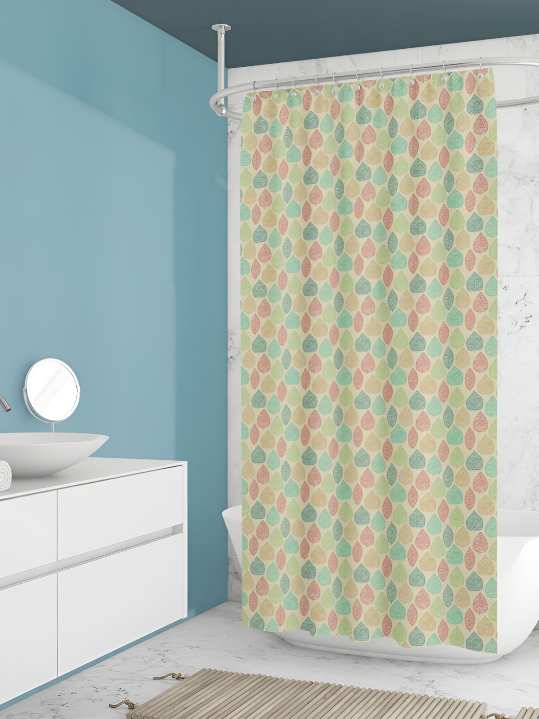 

ArtzFolio Green & Blue Printed Waterproof Shower Curtain