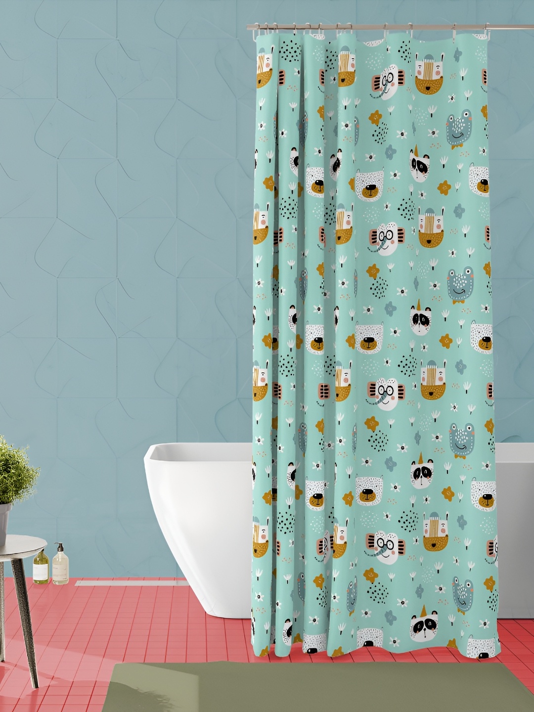 

ArtzFolio Green & White Printed Waterproof Shower Curtain