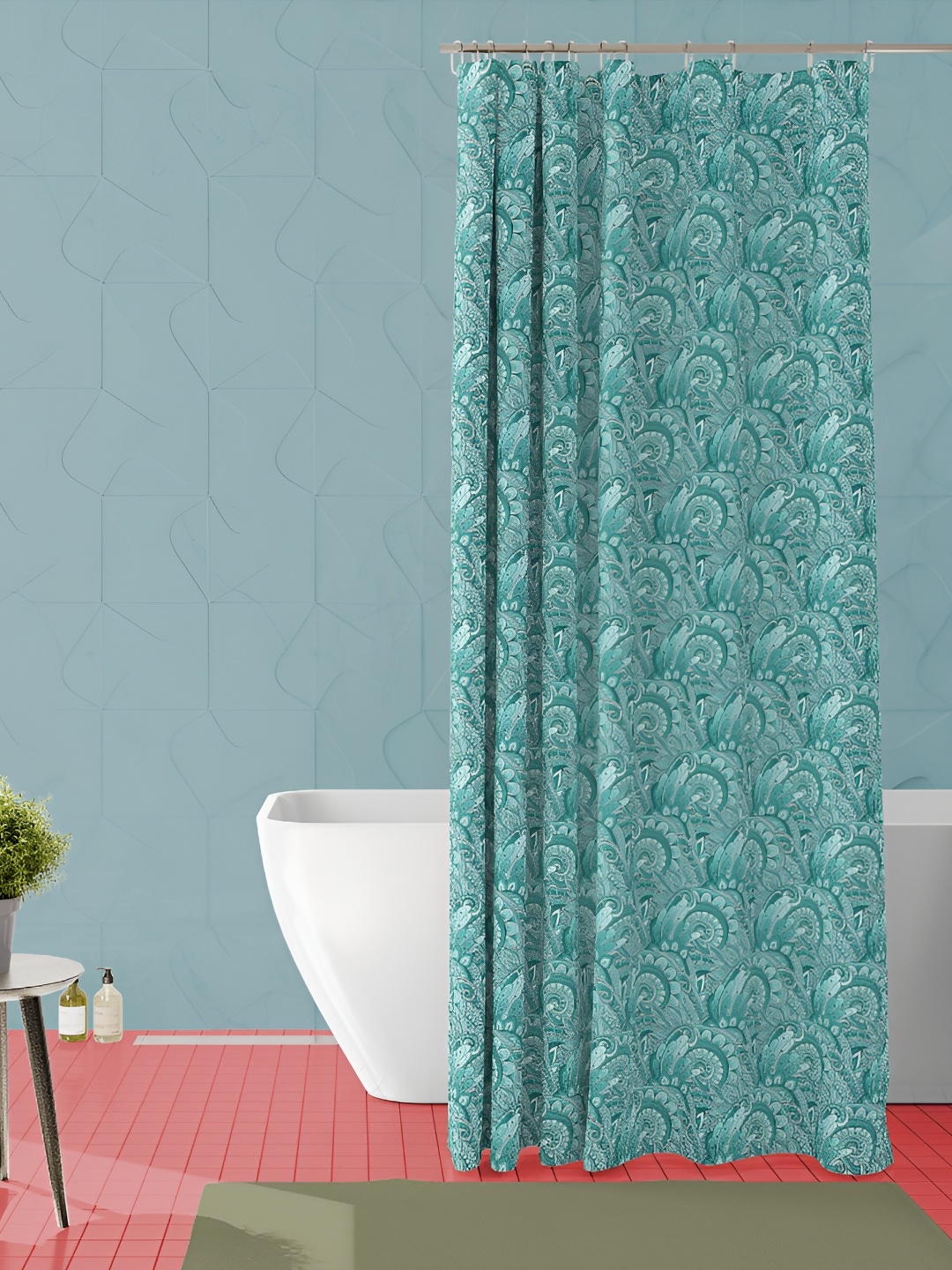 

ArtzFolio Teal Green Ethnic Motifs Printed Waterproof Shower Curtain