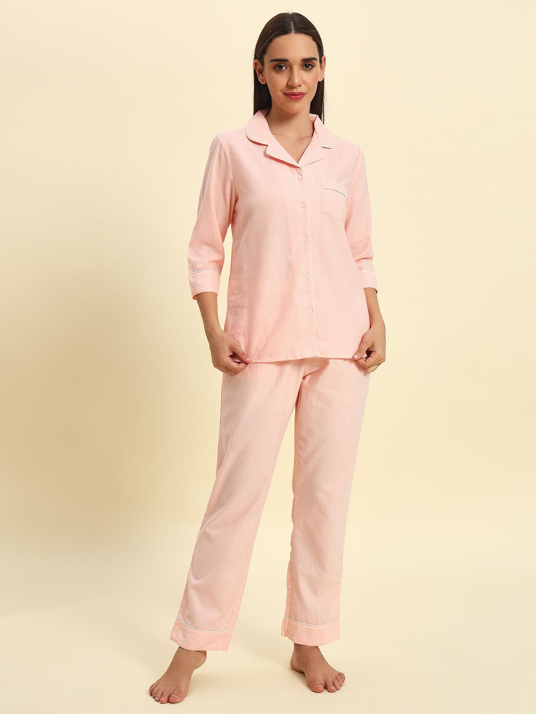 

HERE&NOW Women Pure Cotton Night suit, Peach