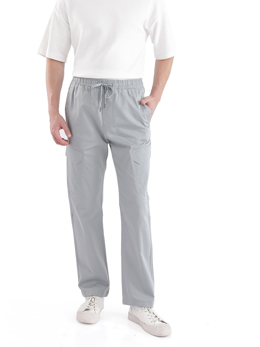 

RARE RABBIT Men Cotton Cargo Trouser, Grey