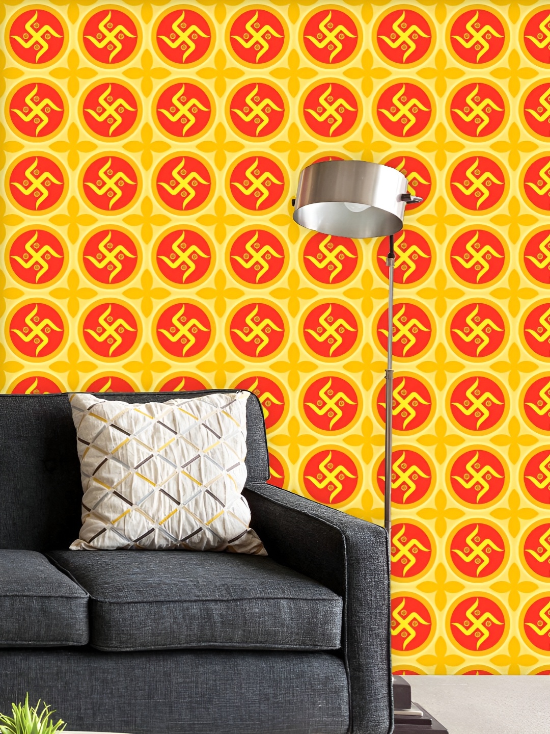 

ArtzFolio Printed UV-Resistant Anti-Bacterial Traditional Hindu Swastika Peel & Stick Wallpaper, Multi