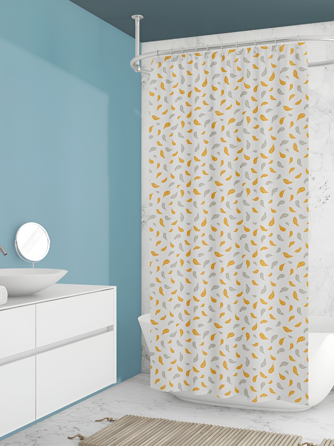 

ArtzFolio White & Yellow Printed Water Proof Shower Curtain