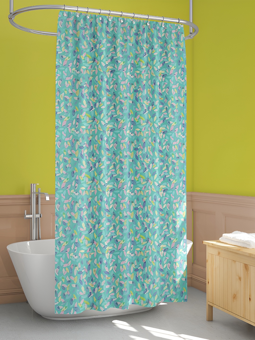 

ArtzFolio Green& White Tropical Printed Waterproof Shower Curtain